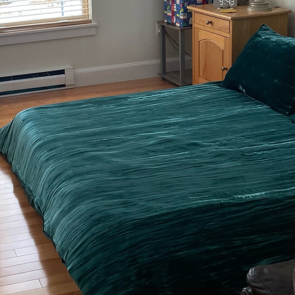 West Elm Lush Velvet Queen Duvet Cover/Sham set.  2 Additional shams.-Teal